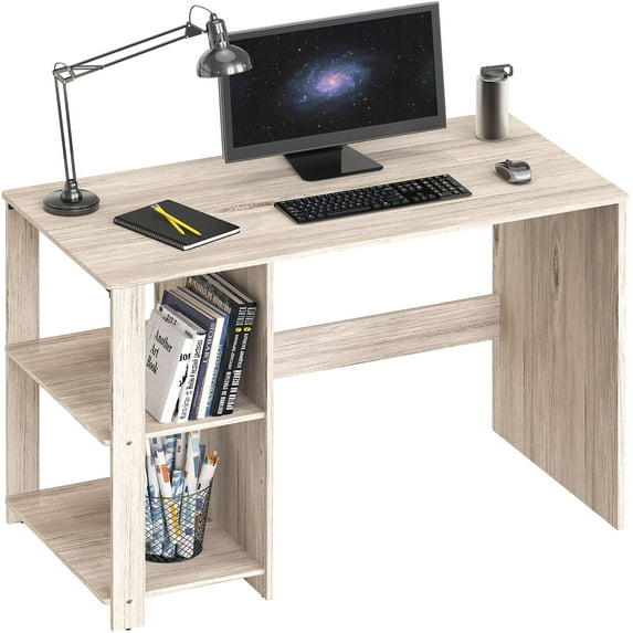 SHW Cyrus 38-Inch Desk with Shelves, Maple