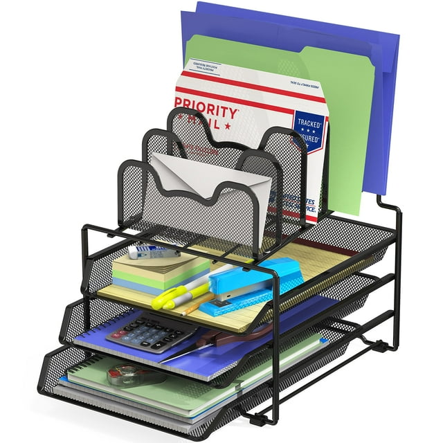 SHW Desk 3 Sliding Trays w/ Step File Organizer