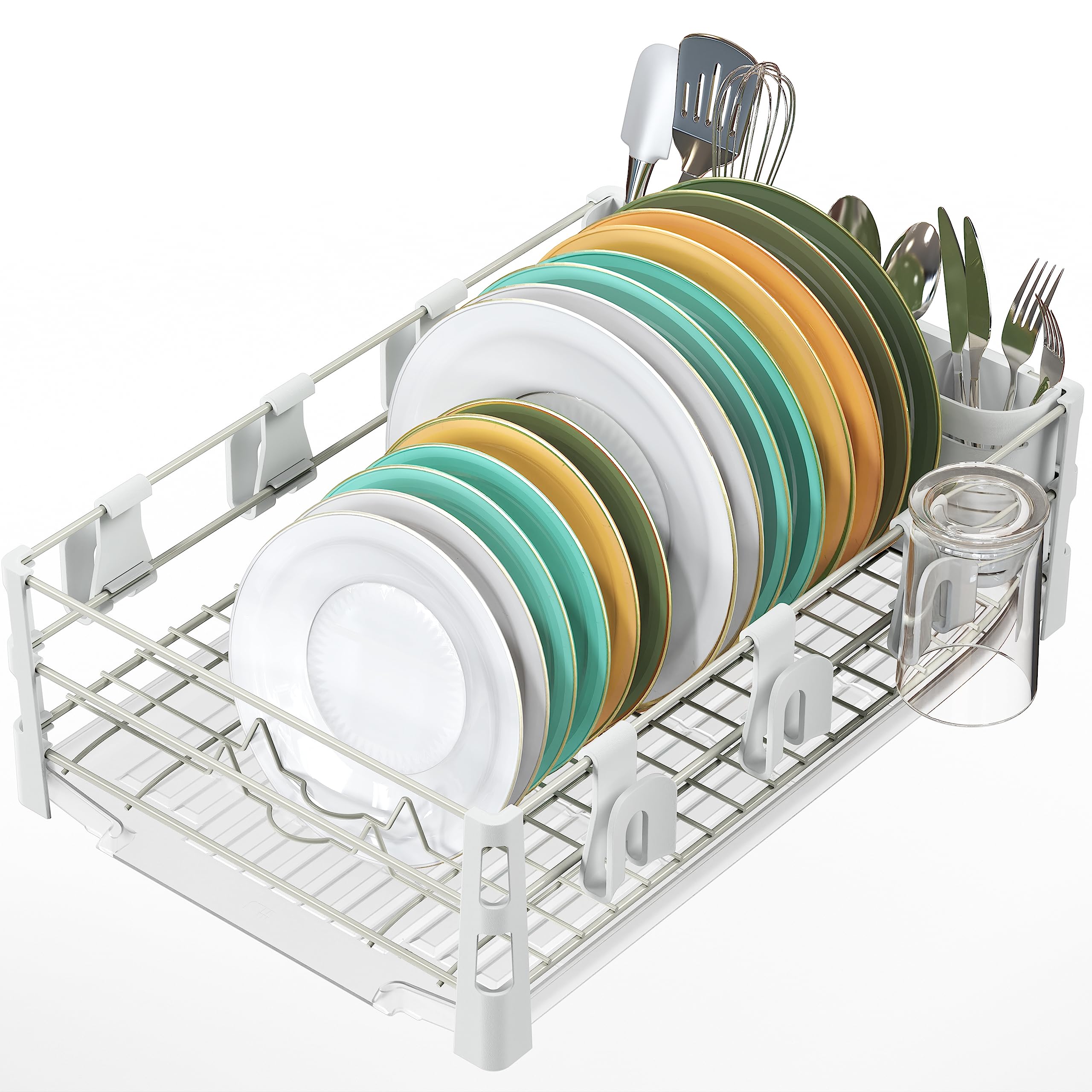 SHW White Dish Rack with Drainboard and Drainer Set for Efficient