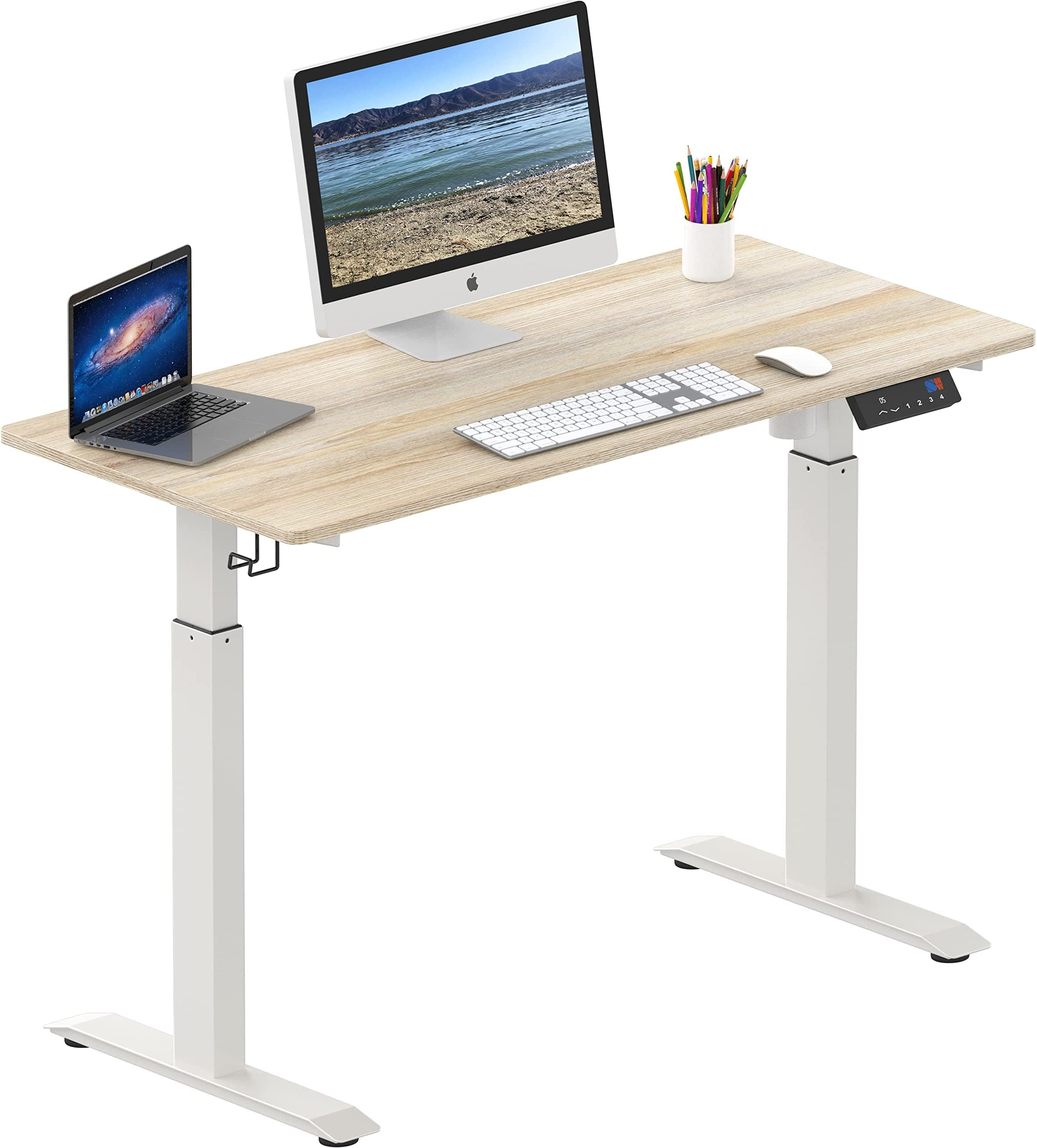 SHW Home Office Electric Height Adjustable Standing Desk, Oak, 48x24