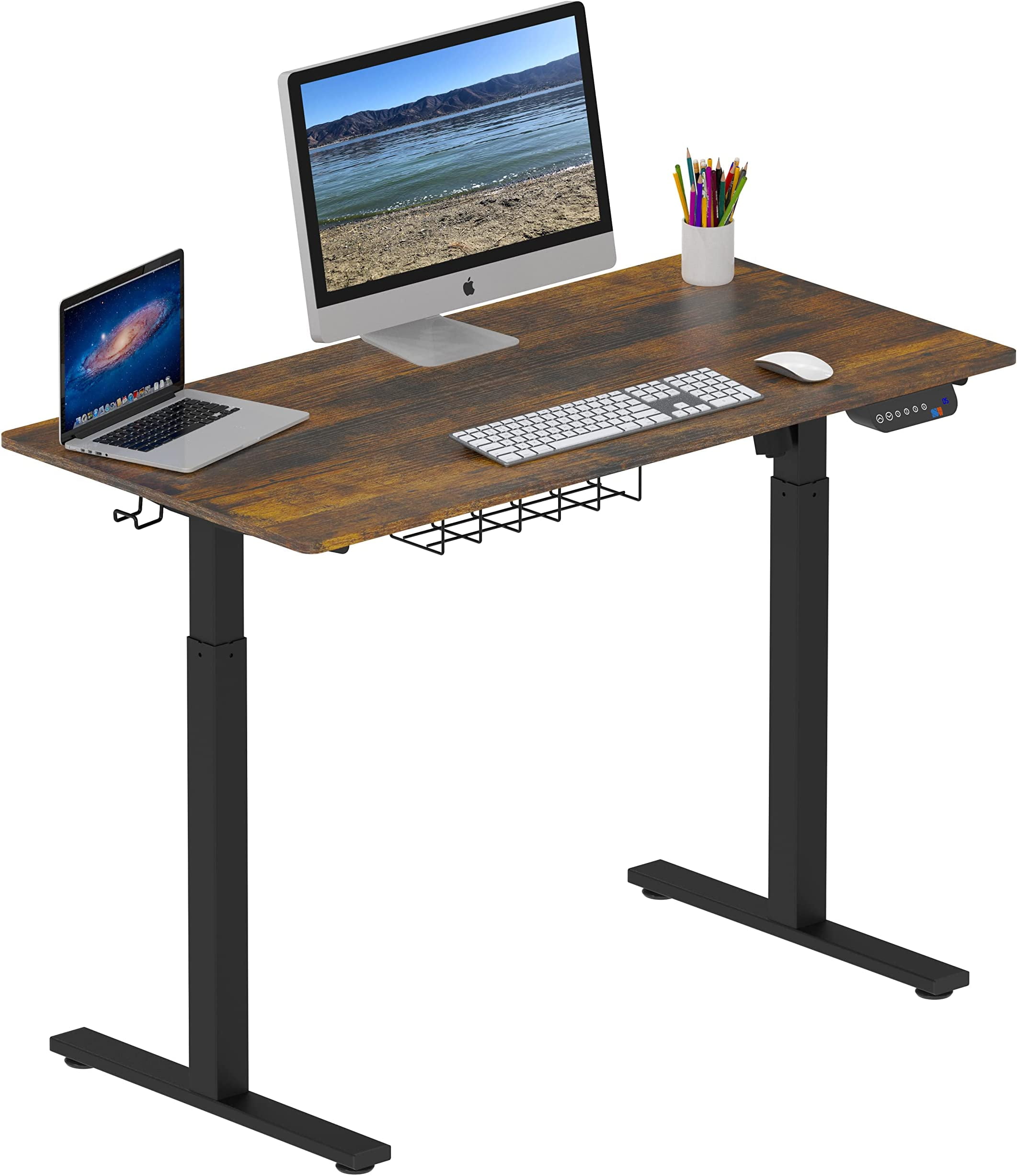 SHW ELECTRIC HEIGHT ADJUSTABLE DESK, RUSTIC BROWN
