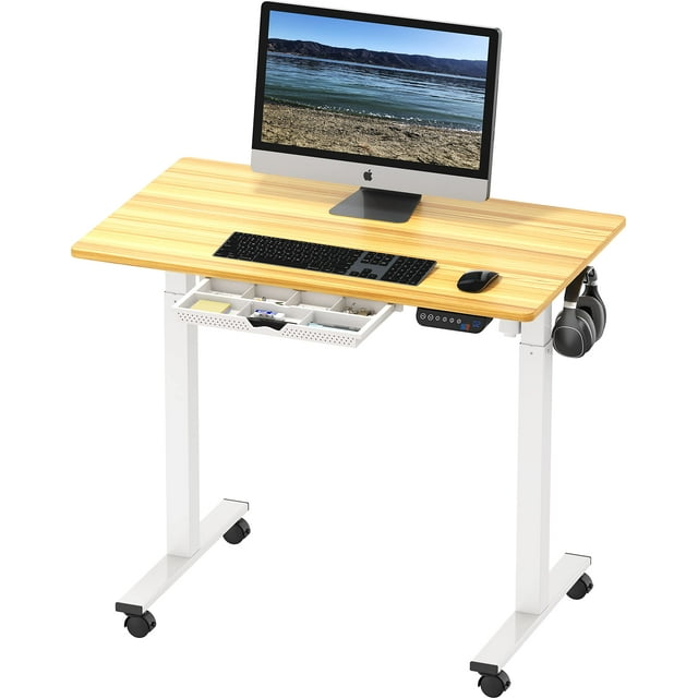 SHW Electric Adjustable Standing Desk with Motor, 40x24 Inches, Mobile