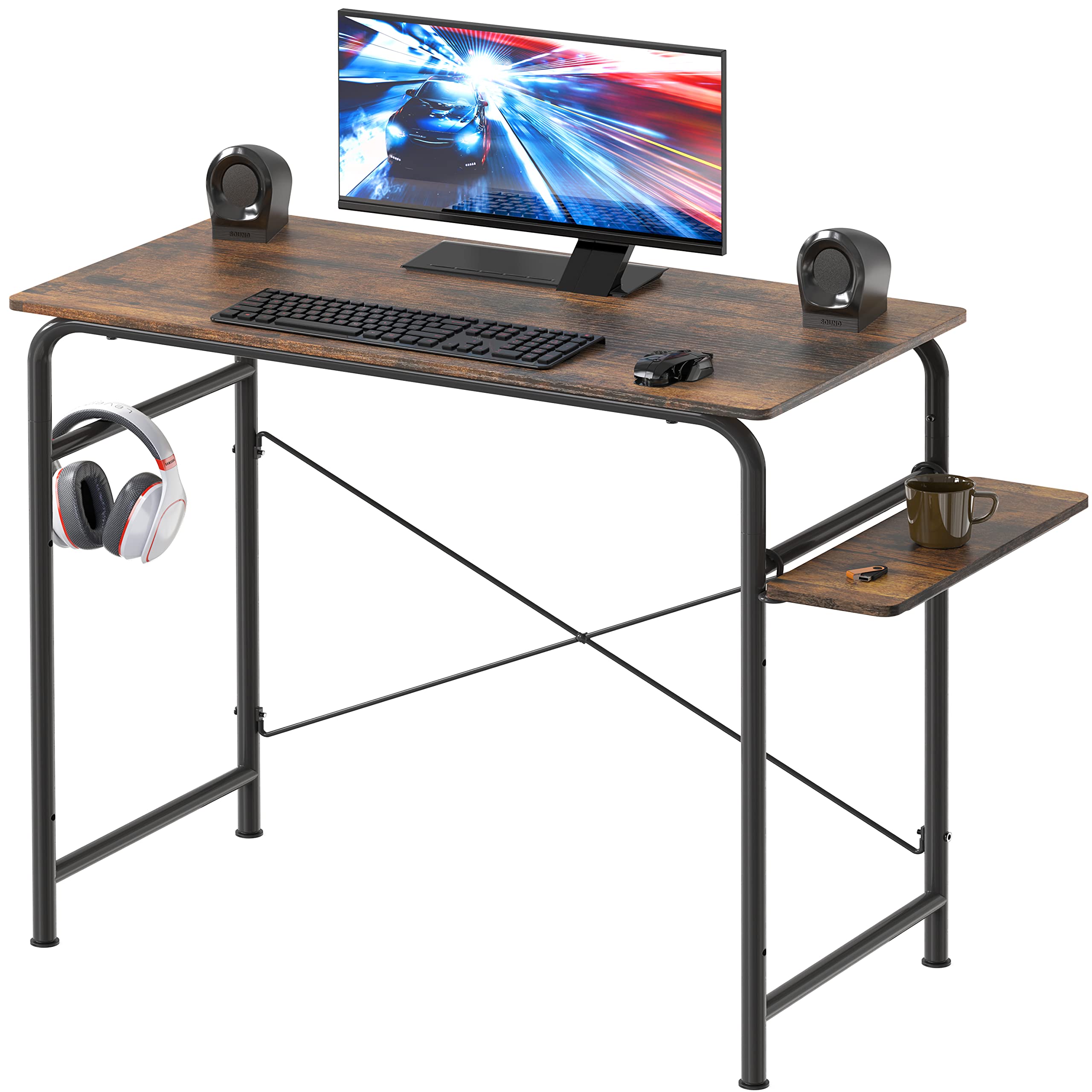 Sauder Gaming Desk with Charcoal Ash Accent Top, White Finish