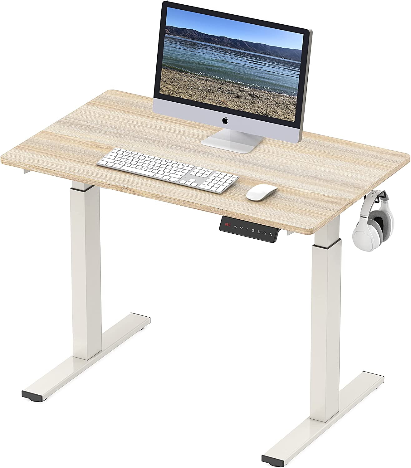 SHW Memory Preset Electric Height Adjustable Standing Desk, 40 x 24 Inches, Maple