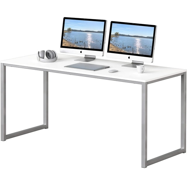 SHW Mission 55-Inch Home Office Solo Computer Desk, White