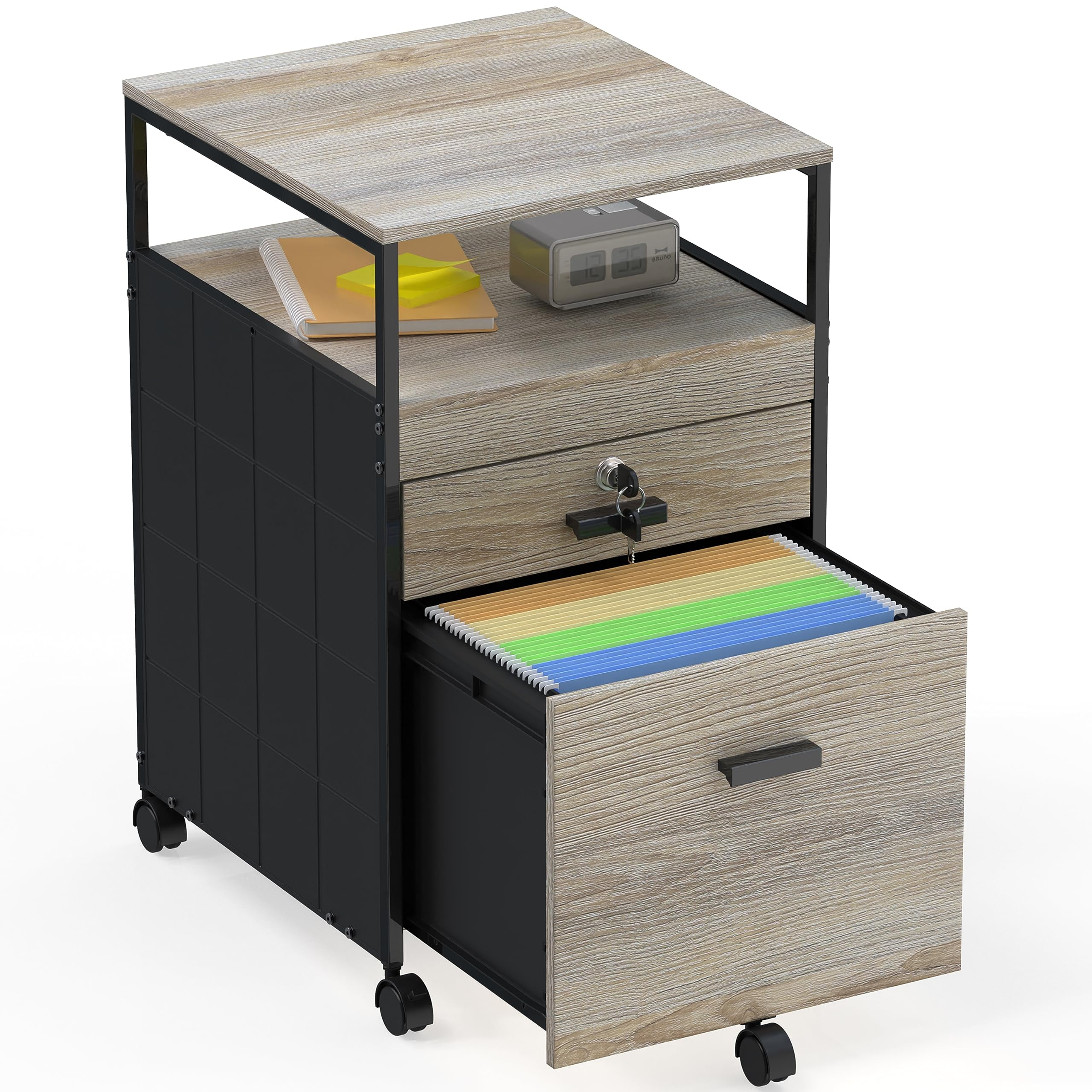 SHW Mobile Office Storage Rolling File with 2 Drawers & Open