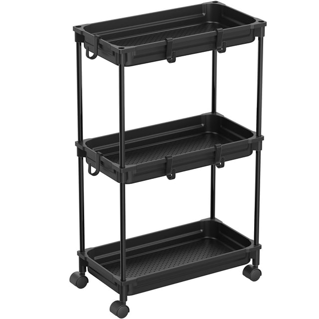 SHW Standard 3Tier Slim Rolling Storage Cart, Black