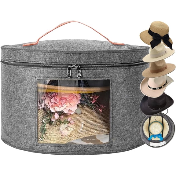 SHWWQUE Round Shape Hat Storage Box for Cowboy Hats, Grey