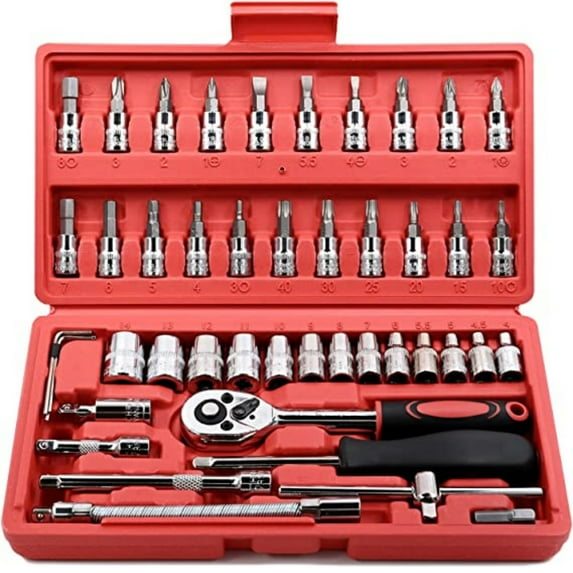 SHX 46 Pieces 1/4 inch Drive Socket Ratchet Wrench Set, with Bit Socket Set Metric and Extension Bar for Auto Repairing and Household, with Storage Case