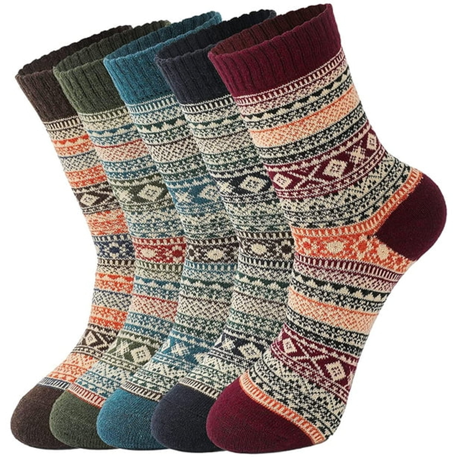 SHX 5 Pairs Womens Wool Socks, Winter Warm Wool Socks Thick Knit Socks