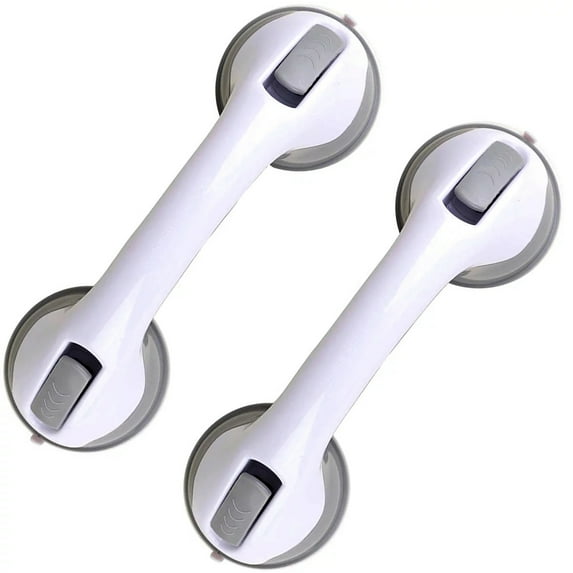 SHX Grab Bars for Bathroom Shower, Shower Handle 12 inch Grab Bars for Bathroom Strong Suction Cup, Safety Grab Bars for Seniors Elderly, Suction Bath Tub Hand Rail, Shower Grip Bars, Gray (2 Pack)