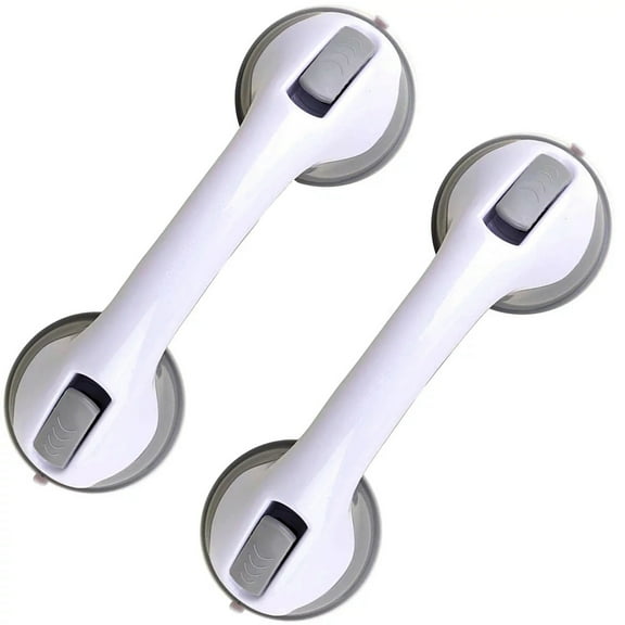 SHX Grab Bars for Bathroom Shower, Shower Handle 12 inch Grab Bars for Bathroom Strong Suction Cup, Safety Grab Bars for Seniors Elderly, Suction Bath Tub Hand Rail, Shower Grip Bars, Gray (2 Pack)