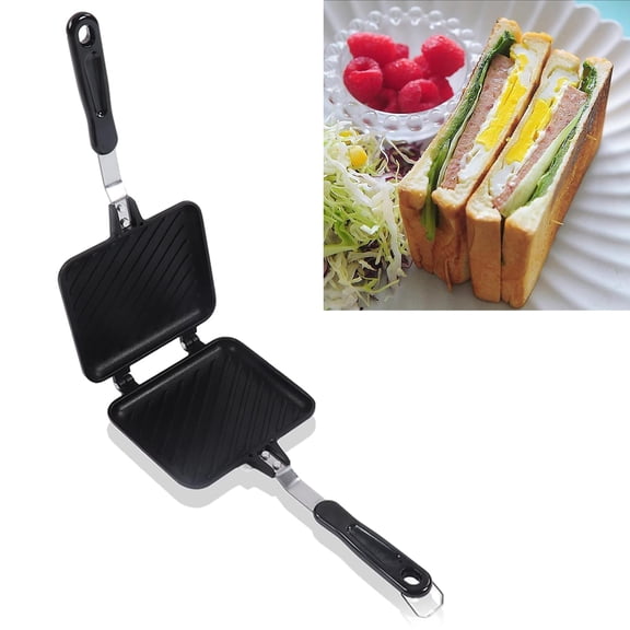 SHYEKYO Breakfast Sandwich Maker, Non Stick Grilled Sandwich and Panini Maker Pan with Anti Scalding Handle, Fast Breakfast Pan, Flat Bottom Double Sided Baking for Home Kitchen Camping Y101