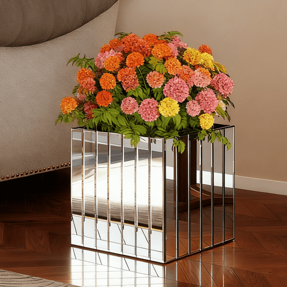 SHYFOY 13.78" Handmade Mirrored Glass Planter Box, Modern Decorative Flower Pot for Home & Event Dcor