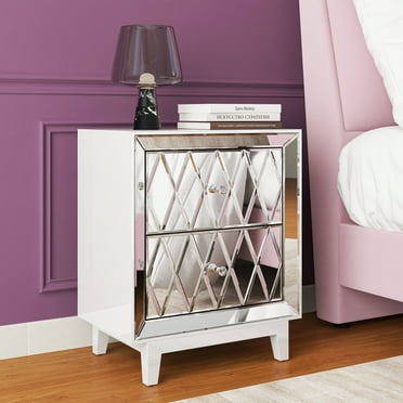 SHYFOY 2-Drawer Nightstand Mirrored End Table Bedside Table for Bedroom, Living Room Furniture