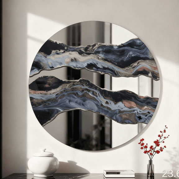 SHYFOY 23.6" Round Decorative Wall Mirror with Artistic Marble Pattern  Modern Wall-Mounted Accent for Living Room, Bedroom & Entryway