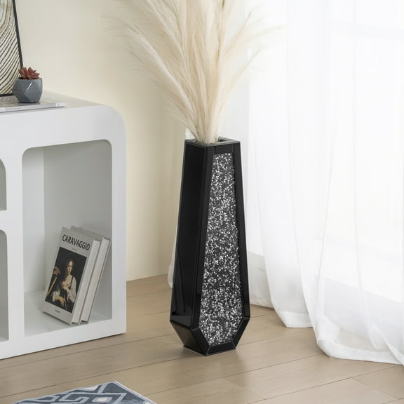 SHYFOY 24" Black Floor Vase Crushed Diamond Tall Vases Decorative Flower Vase for Office Home Decor