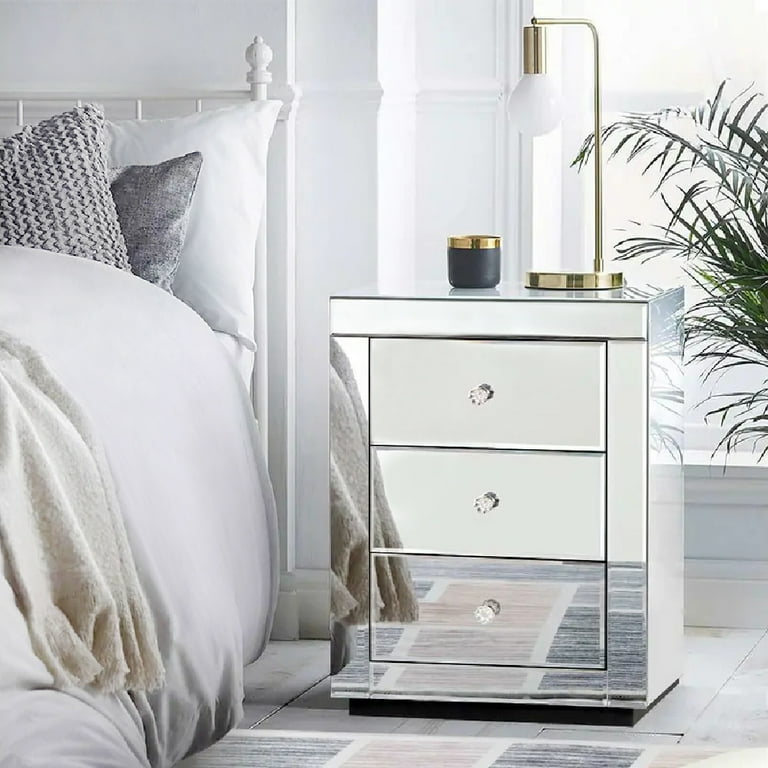 White mirror bedside table discount