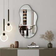 SHYFOY 32 Wavy Wall Mirror with Black Metal Frame, Modern Accent Mirror for Living Room Decor