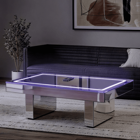 SHYFOY 39.4" Smart Coffee Table with Wireless Charging, Bluetooth & RGB LED Lights Glass Top for Living Room