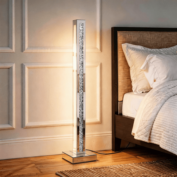 SHYFOY 47.2" Crushed Diamond Column Floor Lamp, Mirrored Glass LED Standing Lamp with Soft Ambient Glow for Living Room, Bedroom & Entryway