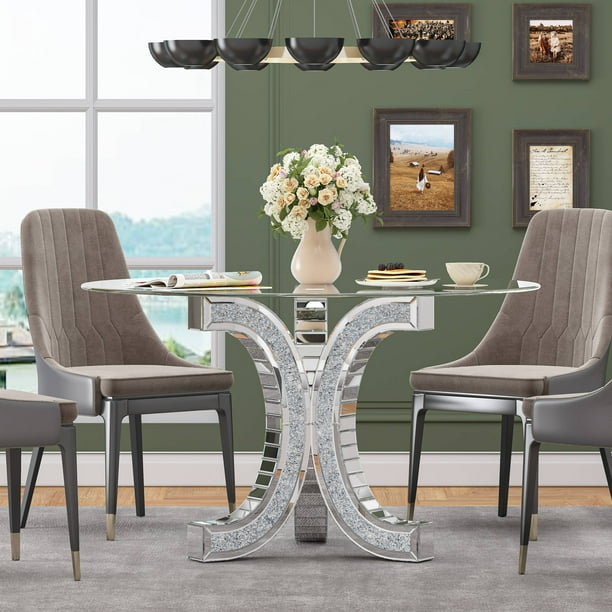 she®️®️y SHYFOY Modern Glass Rhinestone C-Shape Base Dinner Table