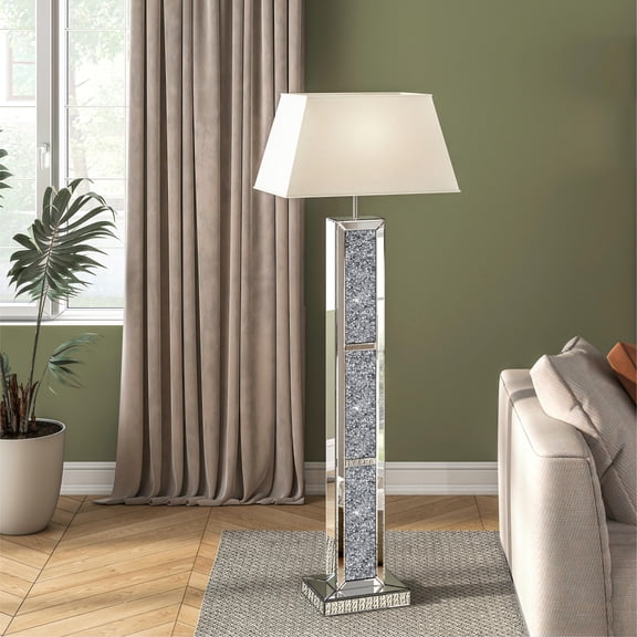 SHYFOY 61" Crushed Diamond Mirrored Floor Lamp, Silver Glass Standing Light with 3-Color Temp for Living Room, Bedroom