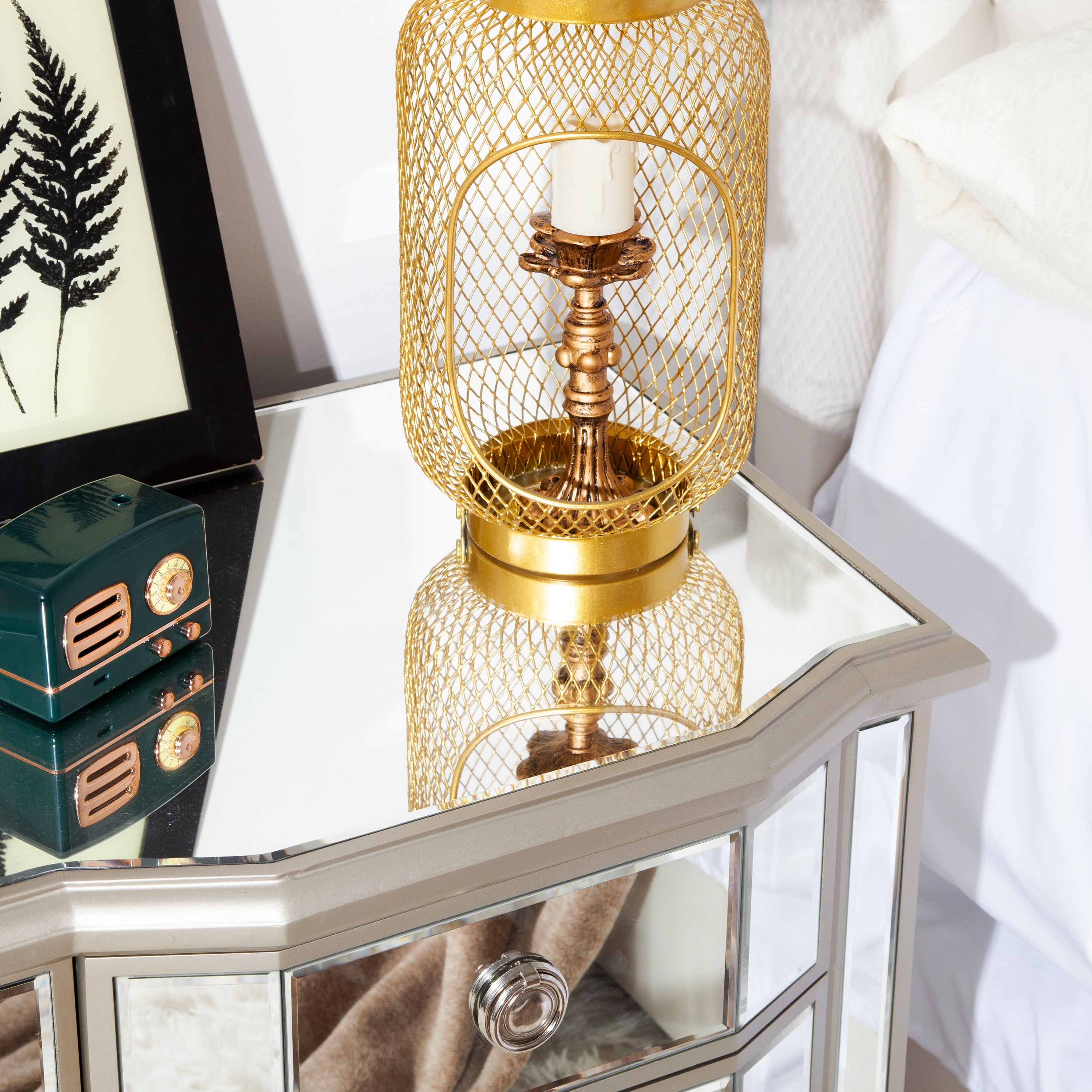 Silver Mirrored Glass 3-Drawer Modern Nightstand