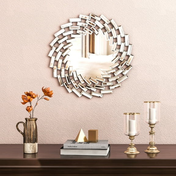 SHYFOY Accent Wall Mirror Decorative Sunburst Glass Round Wall Mirror for Living Room