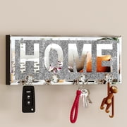 SHYFOY Crystal Clear Hooks Key Holder Key Hanger,Silver Mirror Decoration Wall Art, Wall Mounted Home Decor