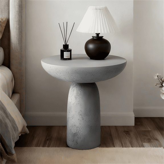 SHYFOY Fiberglass Mushroom-Shaped Accent Table, 18.5" Tall Modern Textured Side Table for Living Room, Bedroom, or Patio