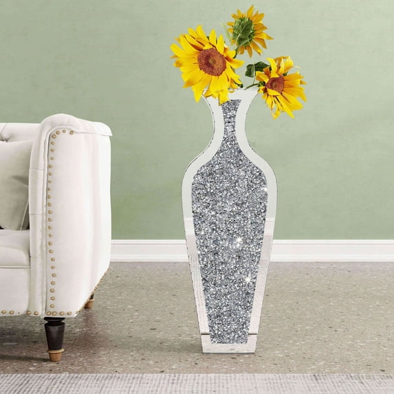 SHYFOY Glam Mirrored Glass Floor Vase with Crushed Diamond Inlay for Living Room