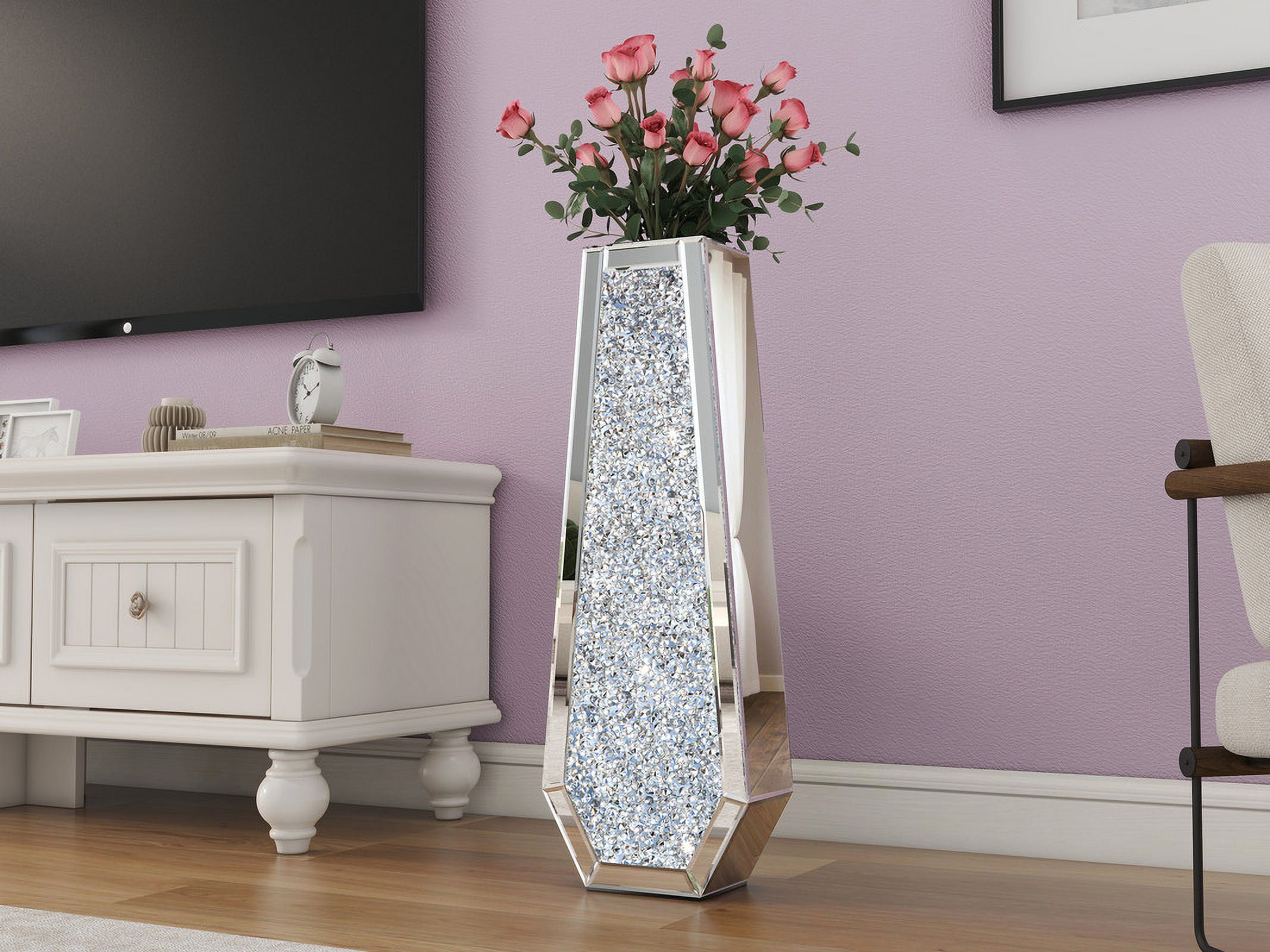 SHYFOY Glam Tall Crushed Diamond Floor Vase Flowers Floor Vase Glass ...