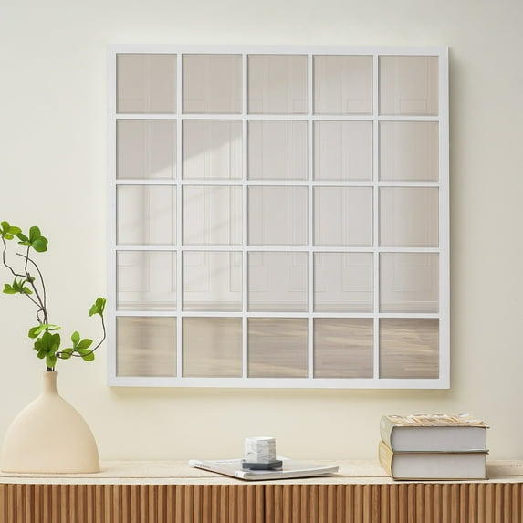 SHYFOY Glass Window Pane Inspired Room Wall Mirror Industrial Square Decorative Mirror for Home Decor