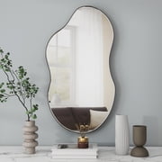 SHYFOY Irregular Mirror for Wall Cloud Shaped Mirror Black Asymmetrical Wall Mirror for Home Decor 22"x36"