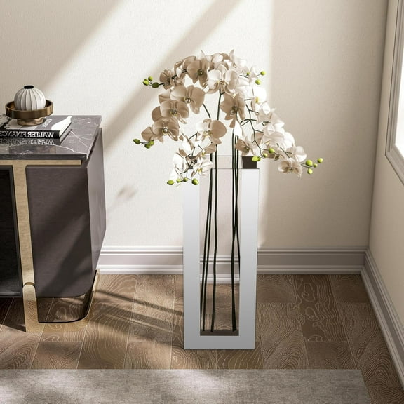 SHYFOY Large Floor Vase, 23.74 Tall Mirrored Vase Glass for Floor Silver Rectangular Decorative Vases Modern for Luxury Living Room Hallway Corner Decor