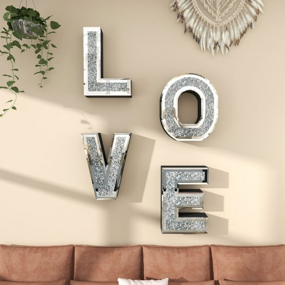 SHYFOY Living Room Decor, Mirrored LOVE Letter Sign, Home Decor