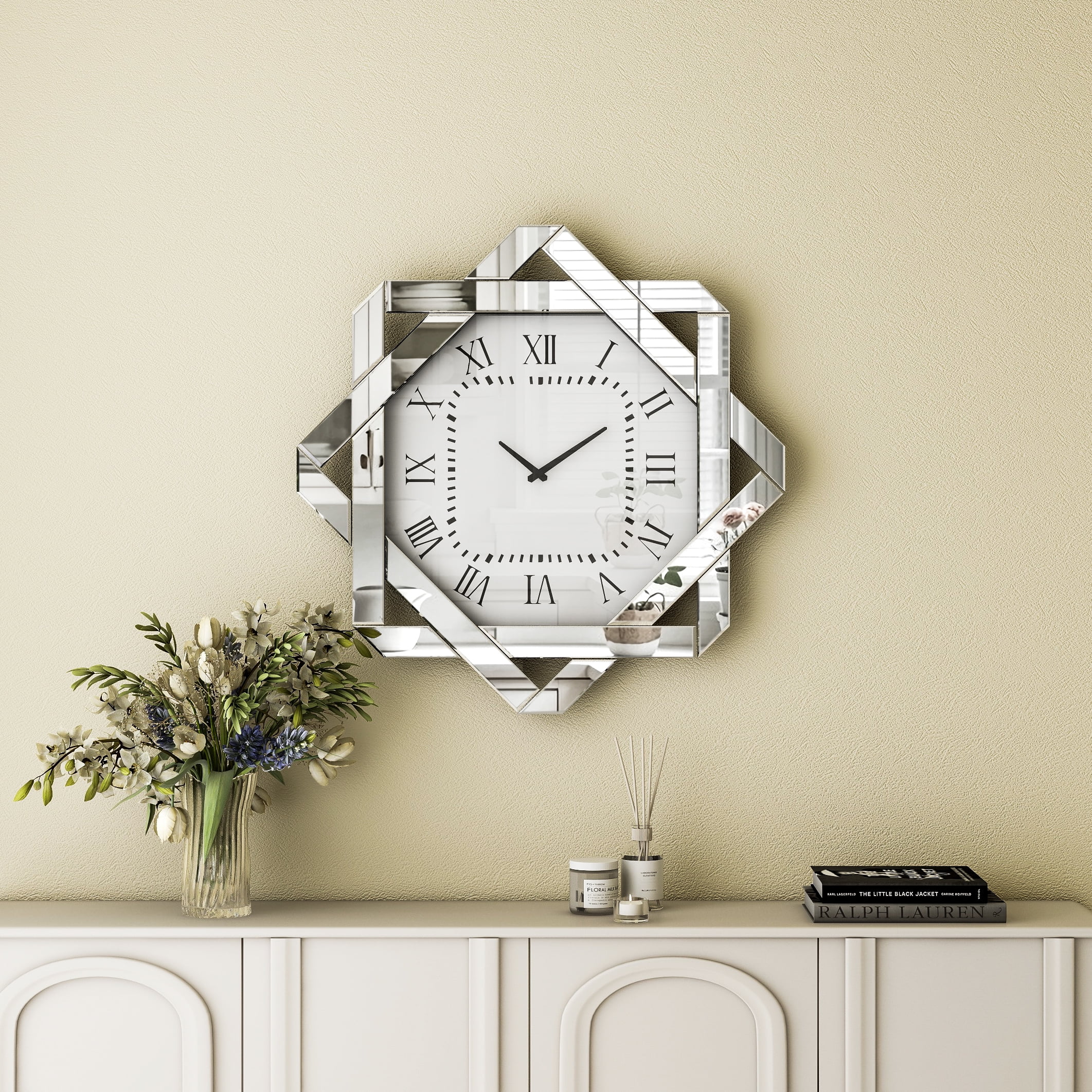 SHYFOY Luxury Modern Polygon Wall Clock Decorative Mirrored Wall Clock for Living Room