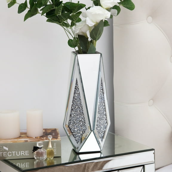 SHYFOY Mirrored Diamond Vase for Flower, Silver Flower Vase Home Decor