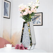 SHYFOY Mirrored Flowers Vase- Crushed Diamond Glass Vase, Vases for Centerpieces Home Decor, 15 inch Tall