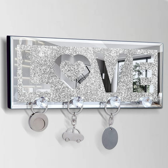 SHYFOY Mirrored Key Holder for Wall Decorative LOVE Letter Sign Plaque Key Hanger for Wall Decor, Glass Finish Key Rack with Love Letter Keys Hook