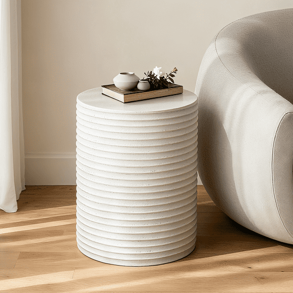 SHYFOY Modern Indoor/Outdoor Concrete End Table, Weather-Resistant Accent Side Table for Patio, Living Room, or Balcony