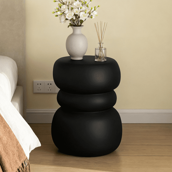 SHYFOY Modern Magnesium Oxide Side Table, Lightweight Indoor/Outdoor Accent Table for Living Room or Patio