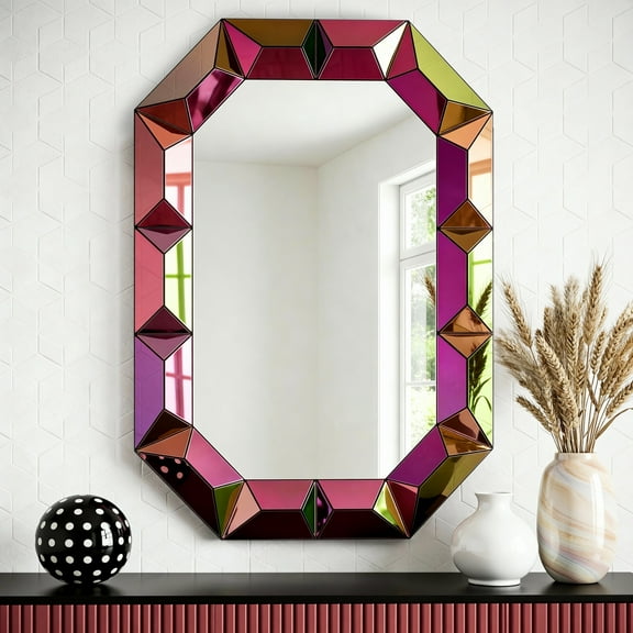 SHYFOY Modern Multi-Colored Geometric Wall Mirror for Living Room or Entryway