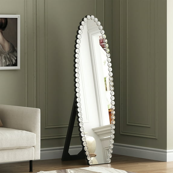 SHYFOY Oval Jeweled Floor Mirror Accent Crystal Full Length Mirror