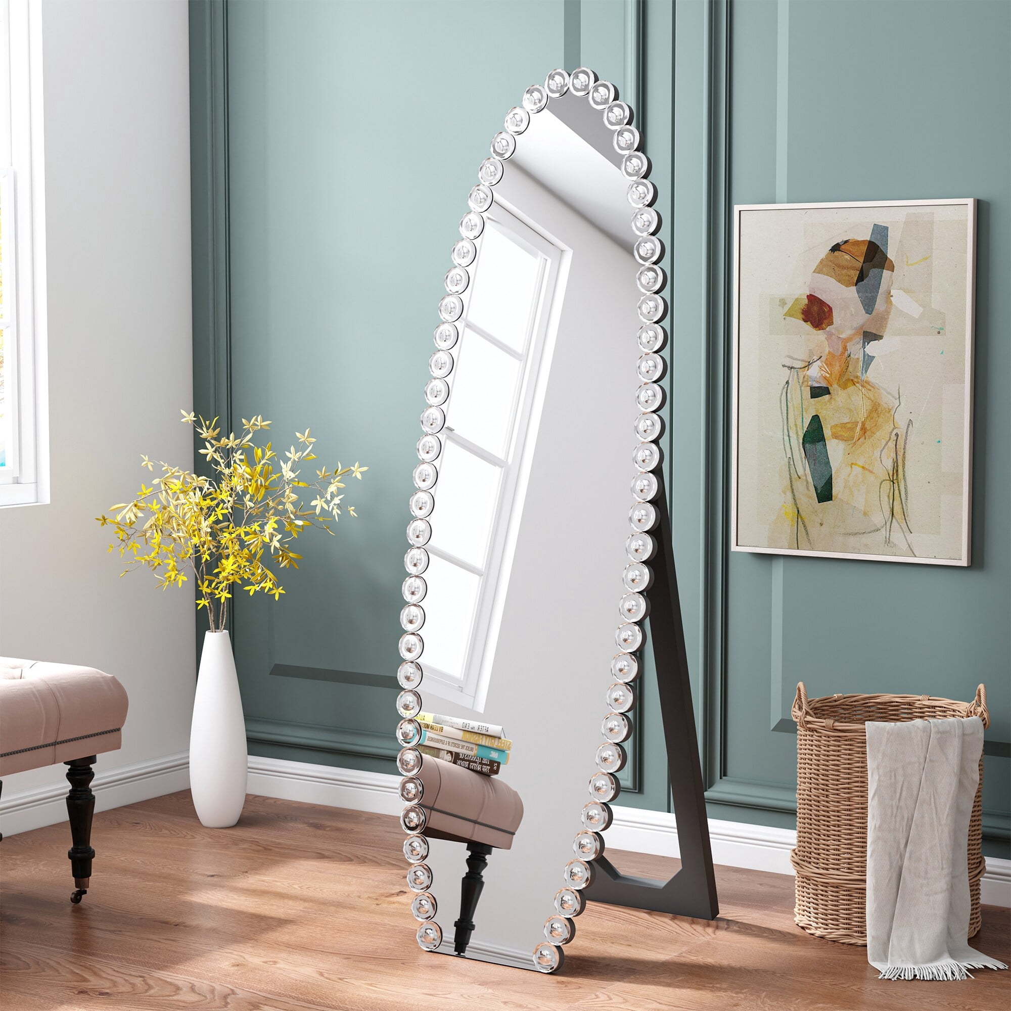 SHYFOY Oval Jeweled Floor Mirror Accent Crystal Full Length Mirror ...