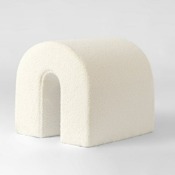 SHYFOY Paramus N-Shaped Upholstered Accent Ottoman Modern Fabric Footrest Stool for Living Room