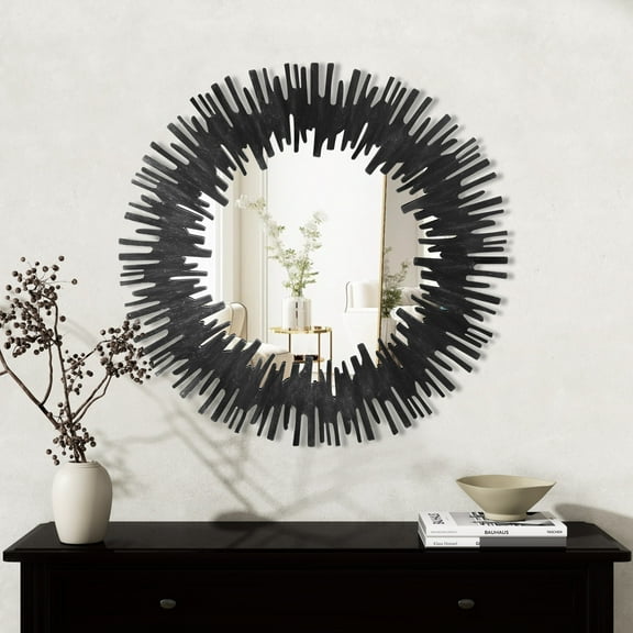 SHYFOY Sunburst Black Wall Mirror Accent Mirror for Living Room