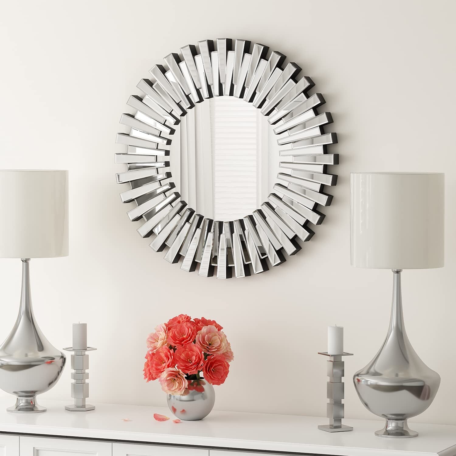 SHYFOY Sunburst Wall Accent Mirror Decoratived Round Mirror for Living