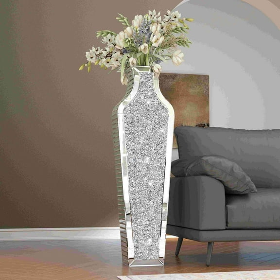 SHYFOY Tall Crushed Diamond Floor Vase Crystal Mirrored Flowers Vase Glass Vases for Home Decor